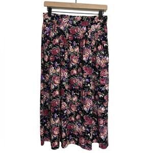 Vintage 90s Pink and Purple Floral Midi Skirt